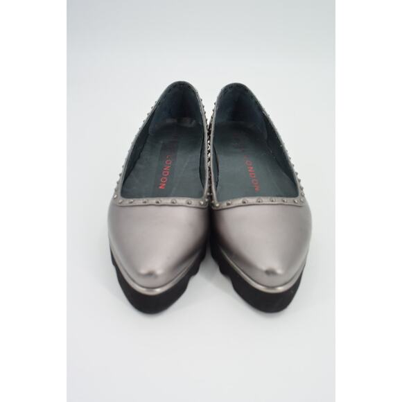 Sacha London Yaiza Pewter Leather Studded Pointed Toe Platform Shoes Size 7 - Picture 3 of 11